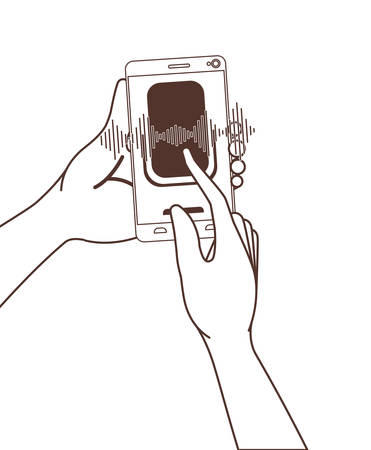 hands with smartphone and voice assistant vector illustration designのイラスト素材