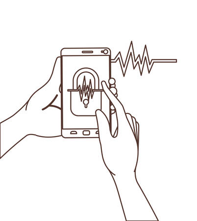 hands with smartphone and padlocked vector illustration designのイラスト素材