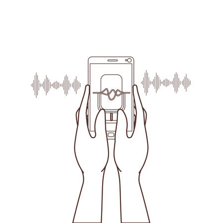 hands with smartphone and voice assistant vector illustration designのイラスト素材