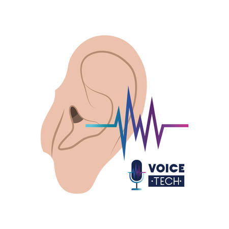 voice tech label with ear and sound wave vector illustration designのイラスト素材