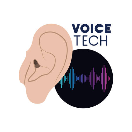 voice tech label with ear and sound wave vector illustration designのイラスト素材