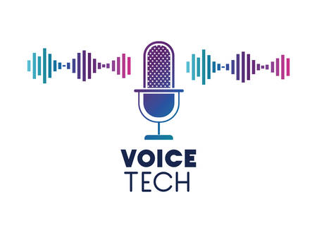 voice tech label with microphone and sound wave vector illustration designのイラスト素材