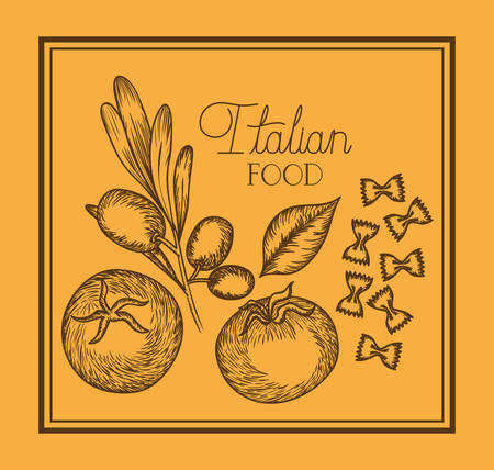 olive and tomatoes plant drawn italian food vector illustration designのイラスト素材
