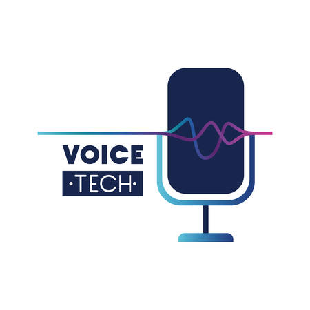 voice tech label with microphone and sound wave vector illustration designのイラスト素材