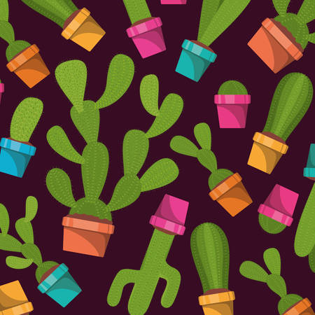 set of cactus in pot pattern vector illustration designのイラスト素材