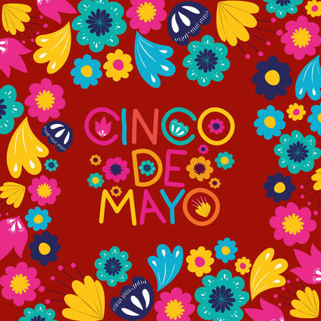 cinco de mayo card with floral frame vector illustration designのイラスト素材