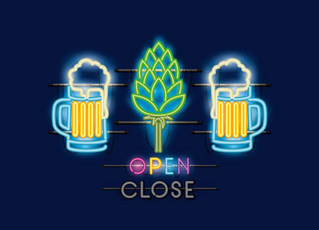 beers jars and spikes neon lights vector illustration designのイラスト素材