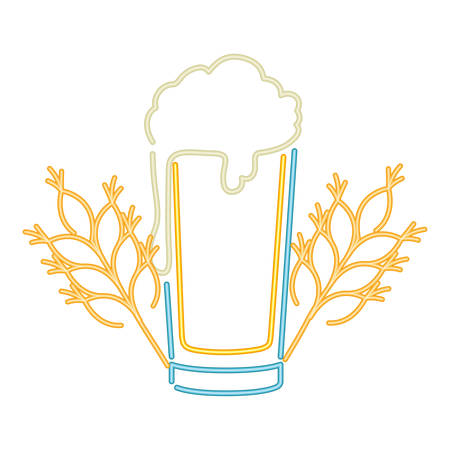 beer with foam and wheat in neon light vector illustration desingのイラスト素材