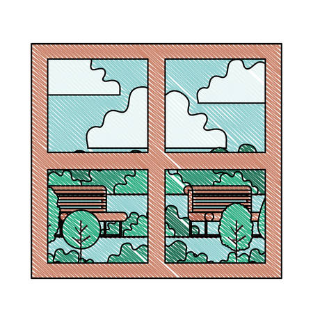 house windows with park view vector illustration designのイラスト素材