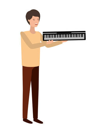 young man with piano keyboard character vector illustration designのイラスト素材