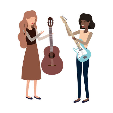women with musical instruments character vector illustration designのイラスト素材
