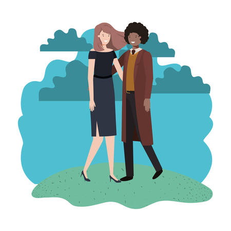 young couple of business with landscape avatar character vector illustration desingのイラスト素材