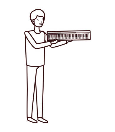 young man with piano keyboard character vector illustration designのイラスト素材