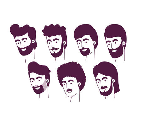 group of men heads characters vector illustration designのイラスト素材