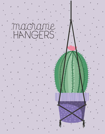 cactus houseplant in macrame hangers vector illustration designのイラスト素材