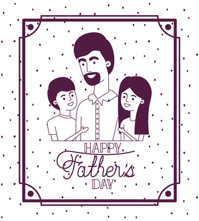 happy fathers day card with dad and kids vector illustration designのイラスト素材