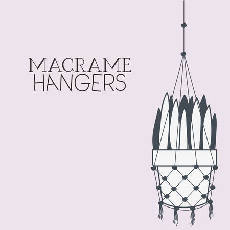 houseplant in macrame hangers vector illustration designのイラスト素材