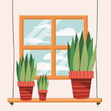 houseplants in shelf with window scene vector illustration designのイラスト素材