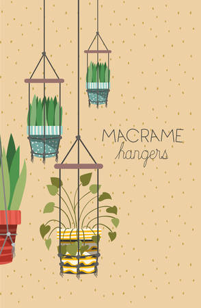 houseplants in macrame hangers vector illustration designのイラスト素材