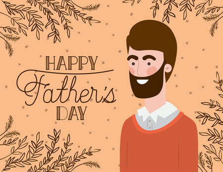 happy fathers day card with dad and leafs plant decoration vector illustration designのイラスト素材