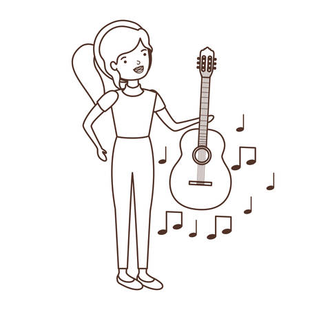 young woman with guitar character vector illustration designのイラスト素材