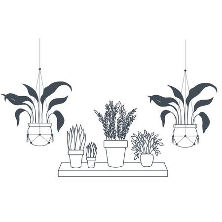 houseplants on macrame hangers icon vector illustration designのイラスト素材