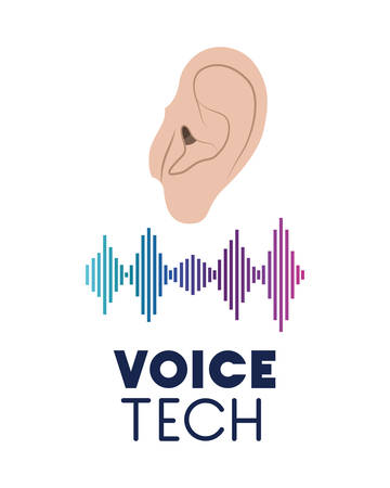 voice tech label with ear and sound wave vector illustration designのイラスト素材