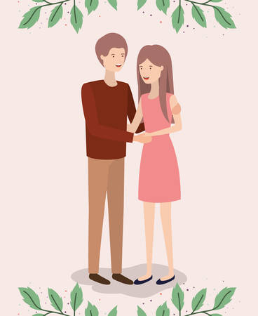 lovers couple with leafs crown characters vector illustration designのイラスト素材