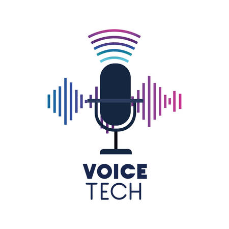 voice tech label with microphone and sound wave vector illustration designのイラスト素材