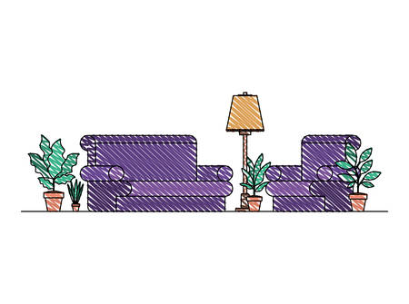 living room with houseplants scene vector illustration designのイラスト素材