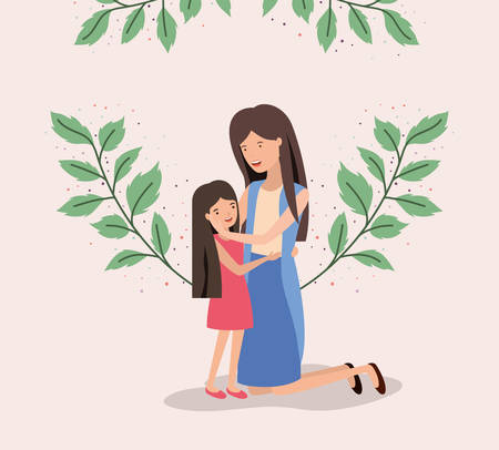mothers day card with mother and daughter leafs crown vector illustration designのイラスト素材