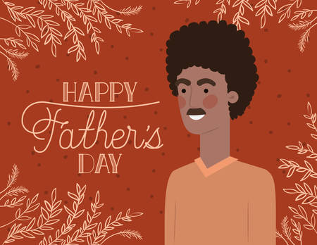 happy fathers day card with dad and leafs plant decoration vector illustration designのイラスト素材
