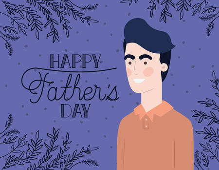 happy fathers day card with dad and leafs plant decoration vector illustration designのイラスト素材