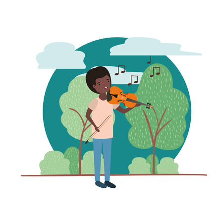 man with fiddle in landscape avatar character vector illustration designのイラスト素材