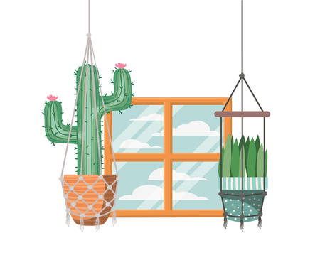cactus on macrame hangers isolated icon vector illustration designのイラスト素材