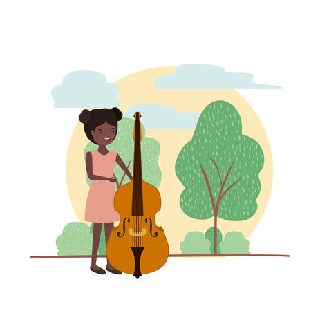 woman with violin in landscape avatar character vector illustration designのイラスト素材
