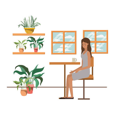 woman drinking coffee in the living room vector illustration designのイラスト素材