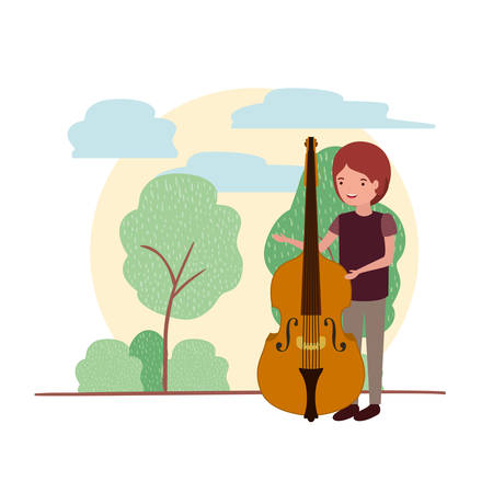 man with fiddle in landscape avatar character vector illustration designのイラスト素材