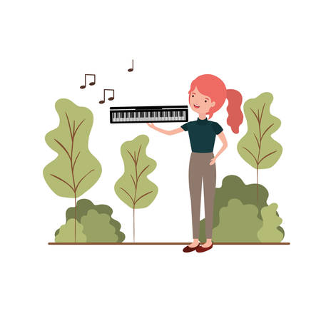 woman with violin in landscape avatar character vector illustration designのイラスト素材