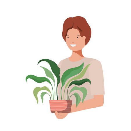 man with houseplant avatar character vector illustration designのイラスト素材