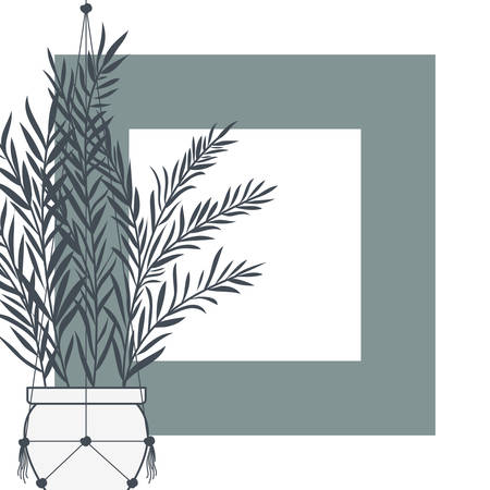 houseplants on macrame hangers and frame vector illustration designのイラスト素材