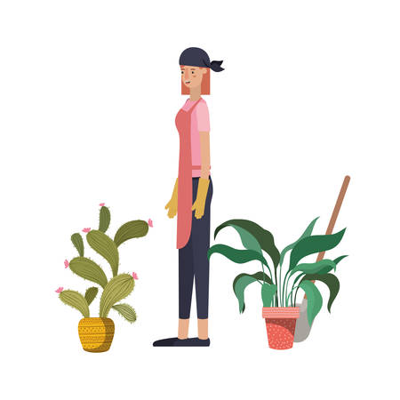 woman with tree to plant avatar character vector illustration designのイラスト素材