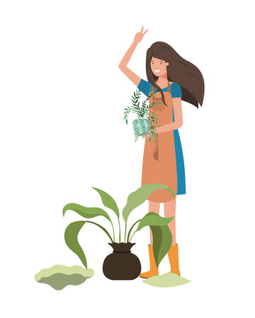 woman with tree to plant avatar character vector illustration designのイラスト素材