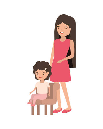 woman with baby sitting on chair avatar character vector illustration designのイラスト素材