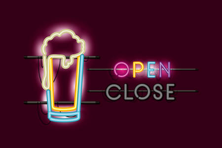 beer glass neon light vector illustration designのイラスト素材