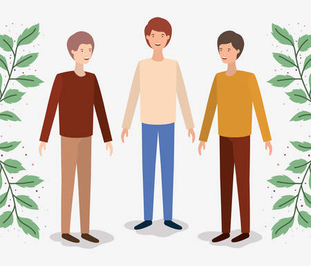 group of men and leafs characters vector illustration designのイラスト素材