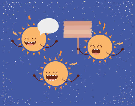 suns characters with speech bubble and label earth day celebration vector illustrationのイラスト素材