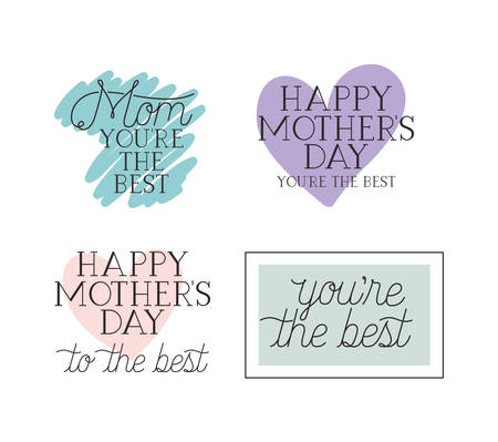 happy mothers day card set calligraphy messages vector illustration designのイラスト素材
