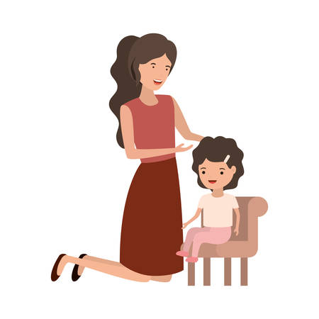 woman with baby sitting on chair avatar character vector illustration designのイラスト素材
