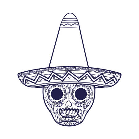 mexican skull with hat isolated icon vector illustration designのイラスト素材